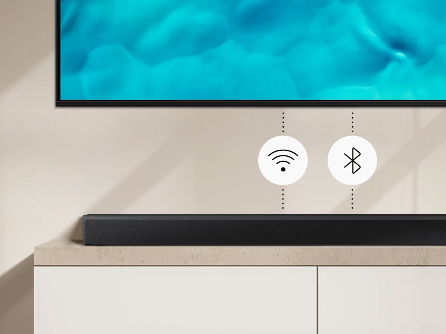  Suono riprodotto tramite soundbar collegata alla TV con Wi-Fi e Bluetooth.