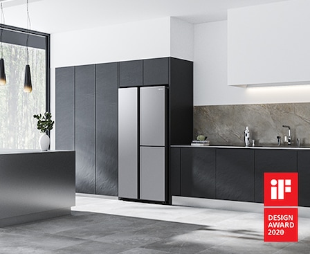 RS8000BC è installato in cucina con armadi in un aspetto integrato. Ha assegnato l'IF Design Award 2020.