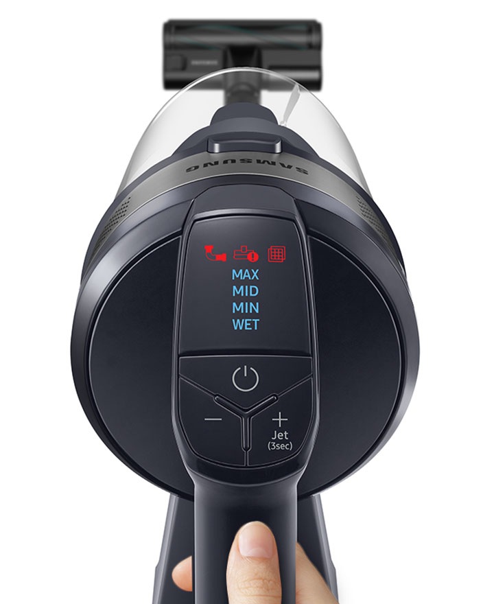 Digital panel displays the condition of the jet 75 such as power level, brush type, bar problem or blockage.