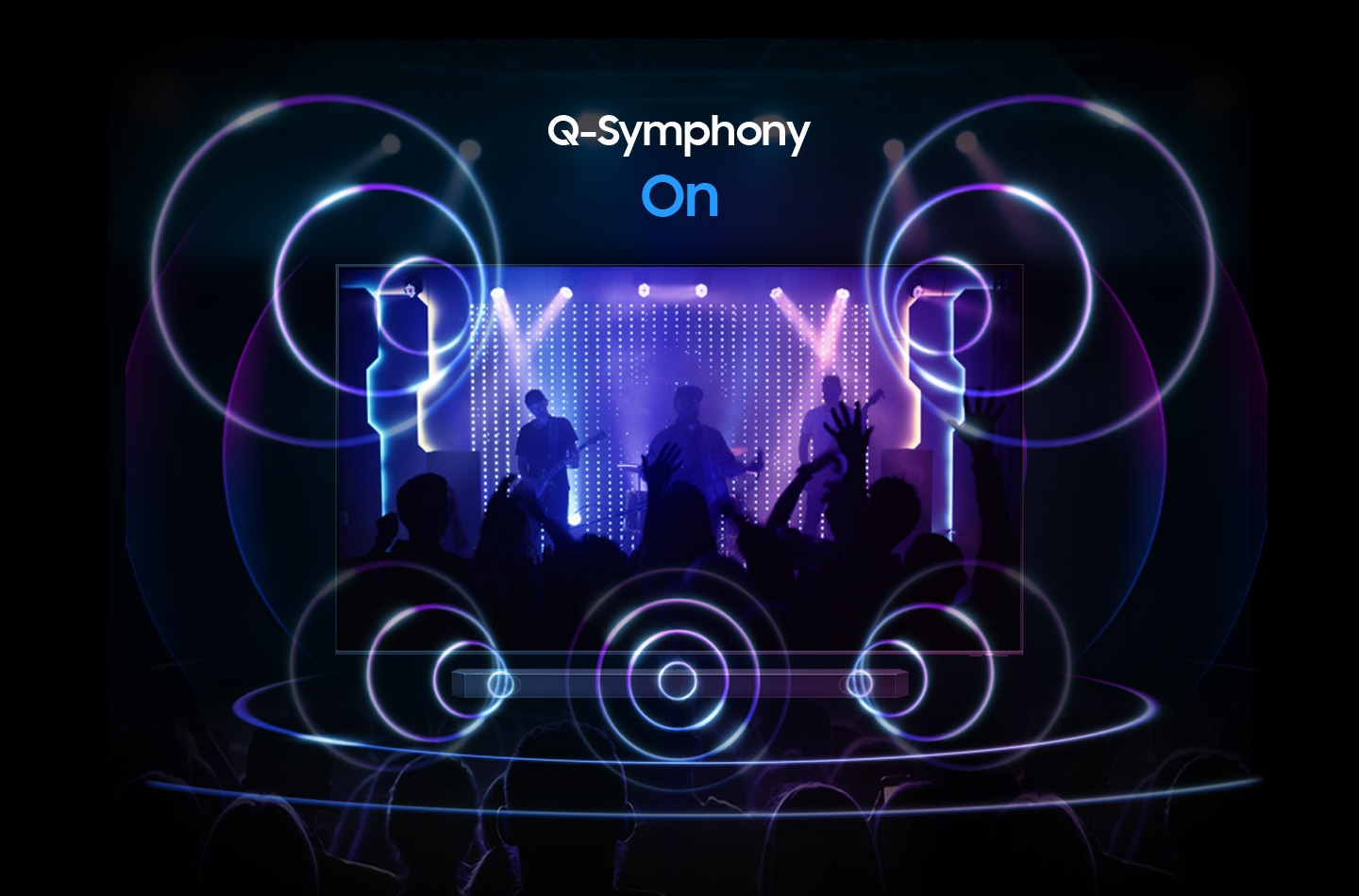 Only sound from the Soundbar Is activated when Q-Symphony is off. Sound from both the TV and Soundbar is activated together when Q-Symphony is on.
