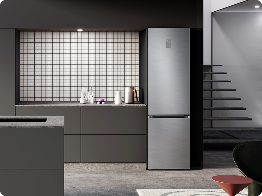 A RB7300 is built into a grey cabinet in a minimally decorated kitchen.
