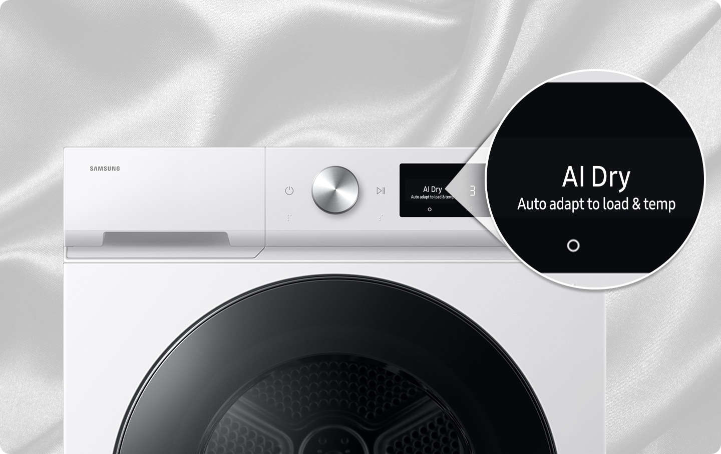 When set to AI Dry mode, the multi-sensing technology automatically senses the moisture level and generates optimal amount of heat for each cycle. This sensor intelligence for smarter drying saves 10% of energy and 15% of time.