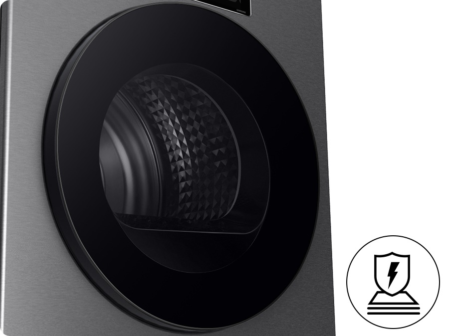 Tempered Glass Door of dryer with a view of the inside. The Icon shows strong and durable door.