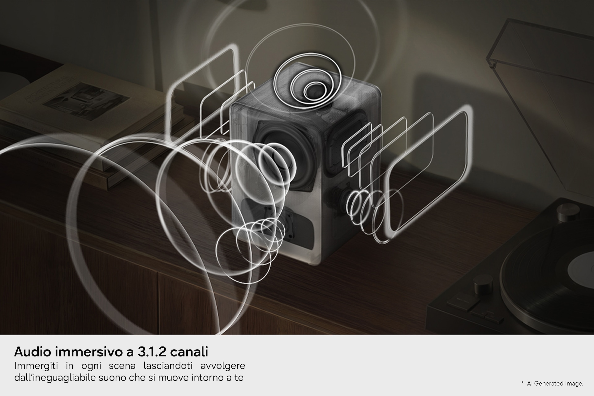 Audio immersivo a 3.1.2 canali Immergiti in ogni scena lasciandoti avvolgere dall’ineguagliabile suono che si muove intorno a te