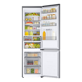 Bottom Mount Freezer with SmartThings AI energy mode and All Around Cooling RB38C705CSR/EF Front-Open-with-food Silver 