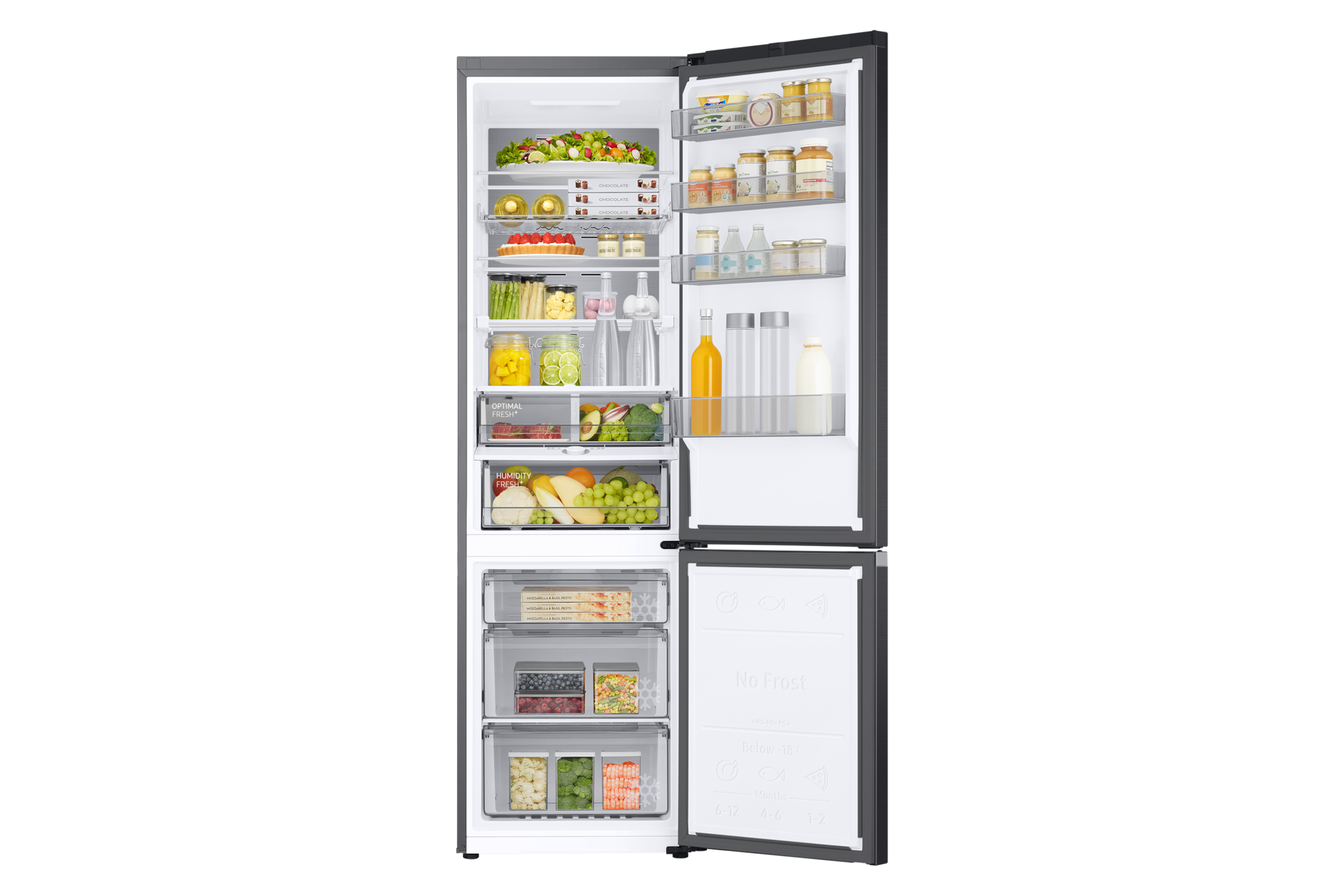 Bottom Mount Freezer Refrigerator AII around cooling 340 Front-Open-with-food Black 