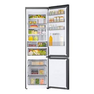 Bottom Mount Freezer Refrigerator AII around cooling 340 Front-Open-with-food Black 
