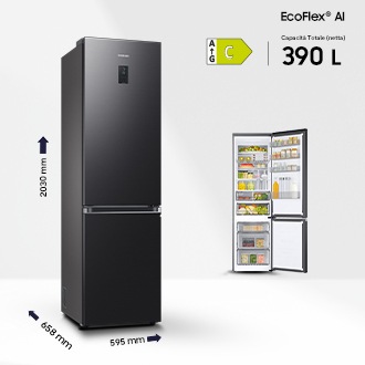 Frigorifero Combinato Samsung EcoFlex AI 2m 390L RB38C776CB1/EF Black