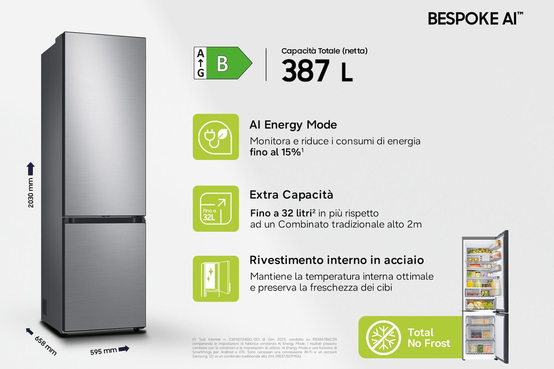 Frigorifero Combinato Samsung Bespoke AI 2m 387L RB38C7B5BS9/EF Silver