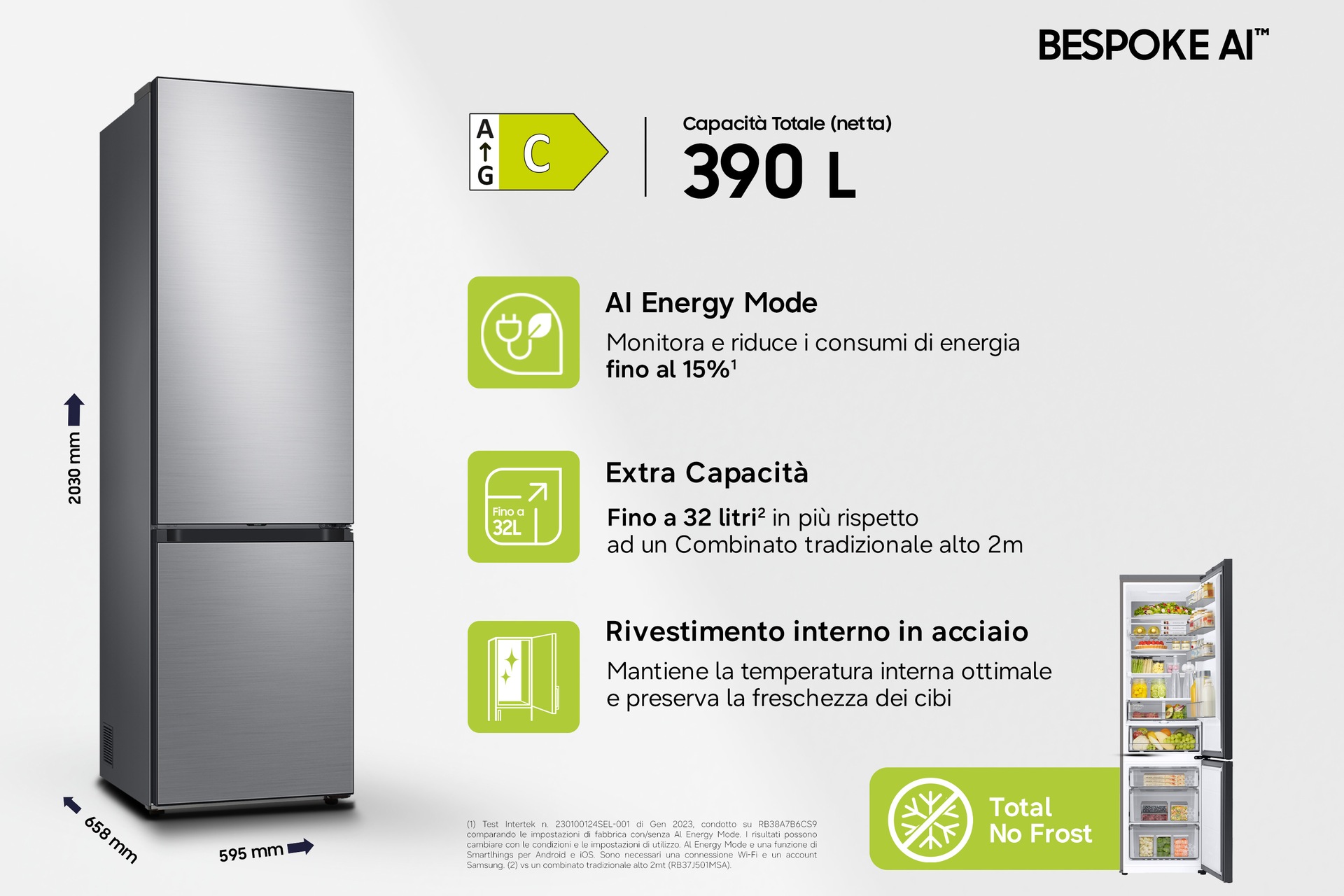 Bespoke Bottom Mount Freezer with SmartThings AI energy mode and all around cooling Silver