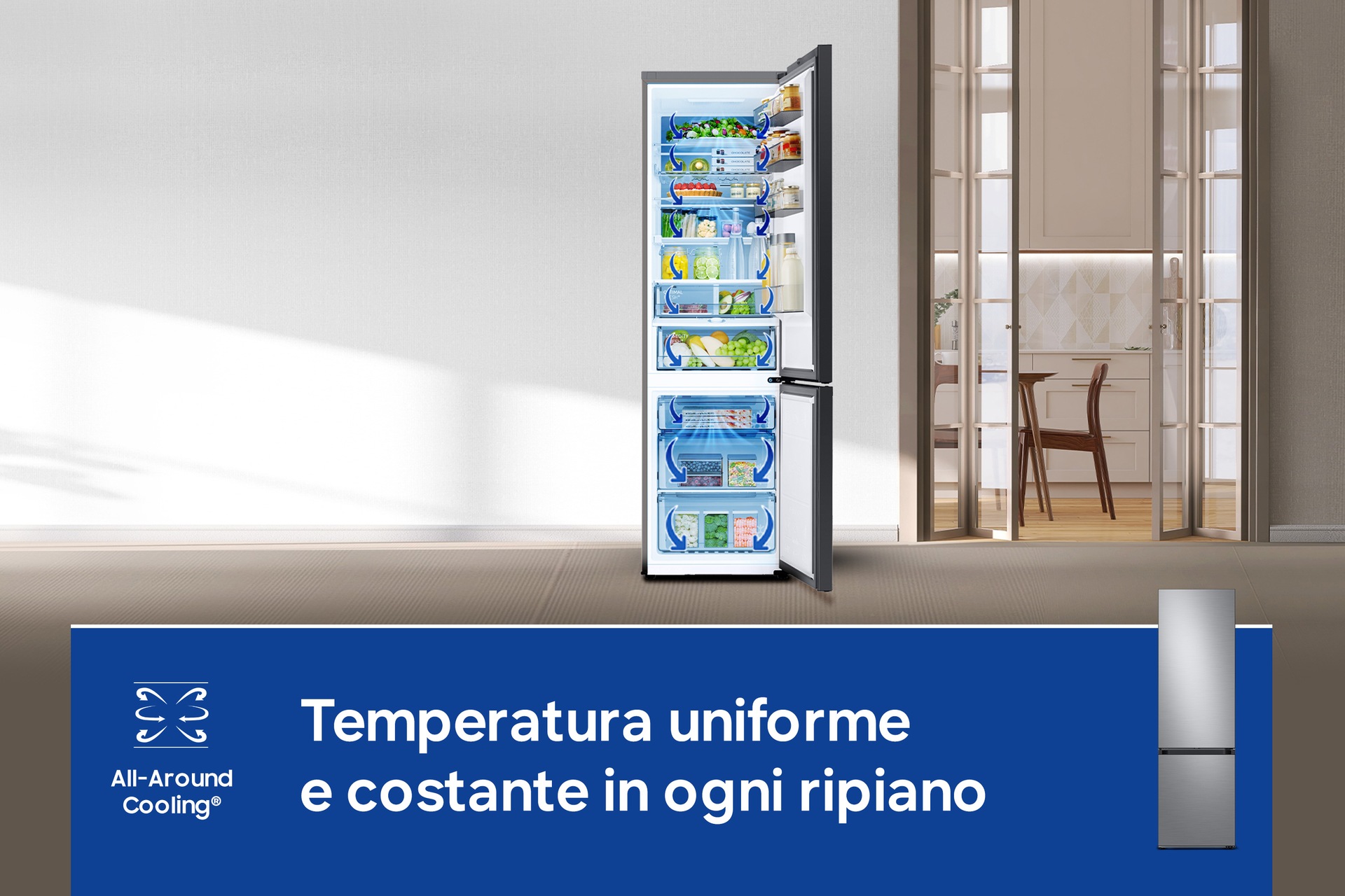 Bespoke Bottom Mount Freezer with SmartThings AI energy mode and all around cooling Silver
