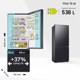 Frigorifero Combinato Samsung FIRST 75 AI largo 75cm Total No Frost 538L RB53DG706AB1EF Black Doi