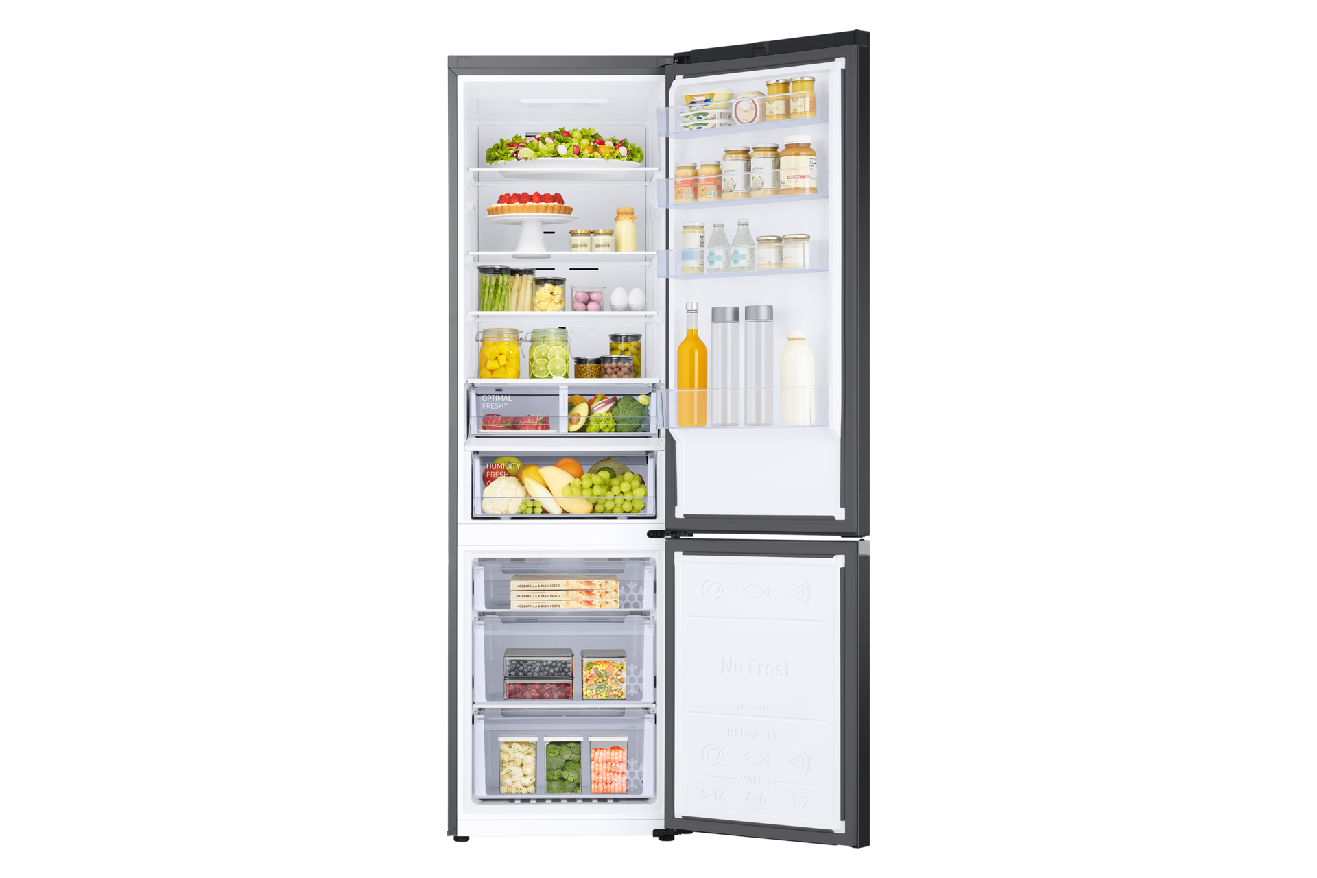 RB7300 Bottom Mount Freezer Refrigerator with Twin Cooling Plus Front-Open-with-food Black 