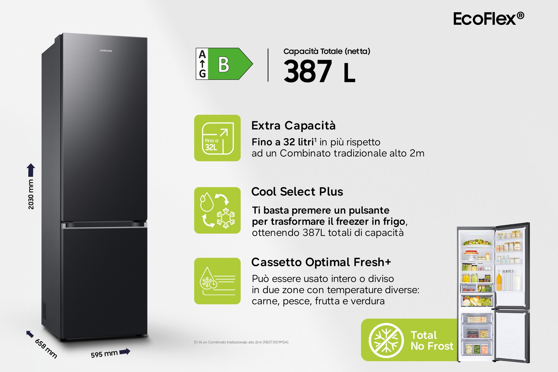 Frigorifero Combinato Samsung EcoFlex 2m 387L RL38T607BB1/EF Antracite