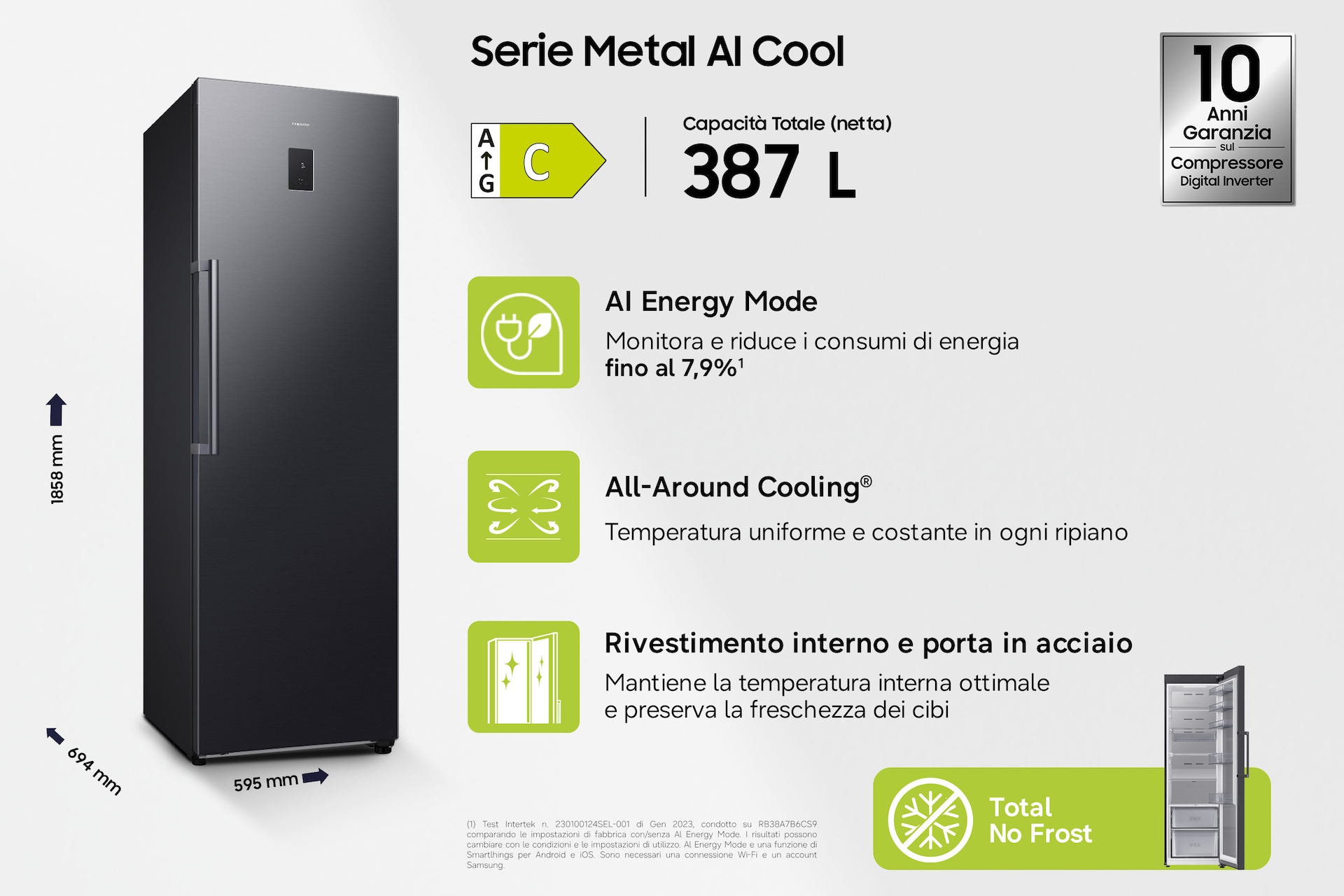 Frigorifero Monoporta Samsung Serie Bespoke AI 387L RR70H39CCTEF Black