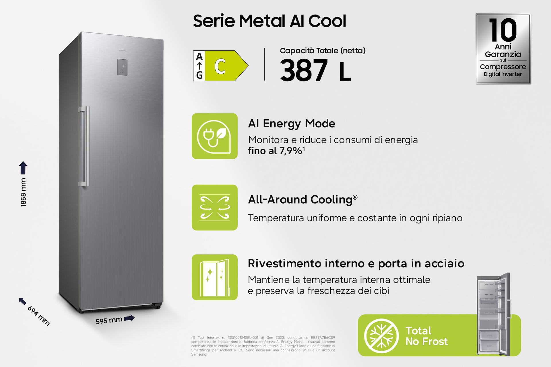 Frigorifero Monoporta Samsung Serie Bespoke AI 387L RR70H39CCTEF Silver