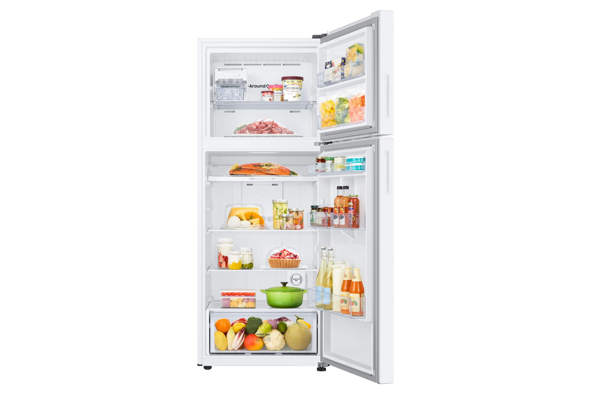 RT6300C Top Mount Freezer Refrigerators with SmartThings AI Energy Mode Front-Open-With-Food White 