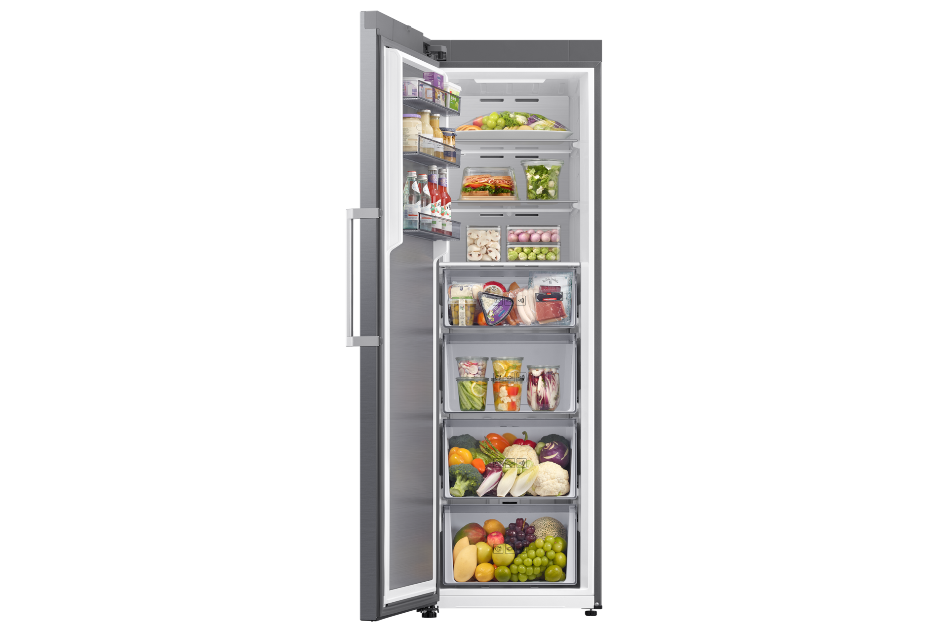Freezer Monoporta Samsung Serie Bespoke AI 323L RZ70H32HDTEF Front-Open-With-Food2 Silver 