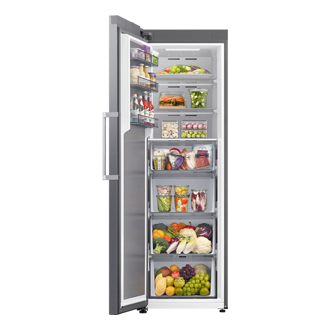Freezer Monoporta Samsung Serie Bespoke AI 323L RZ70H32HDTEF Front-Open-With-Food2 Silver 