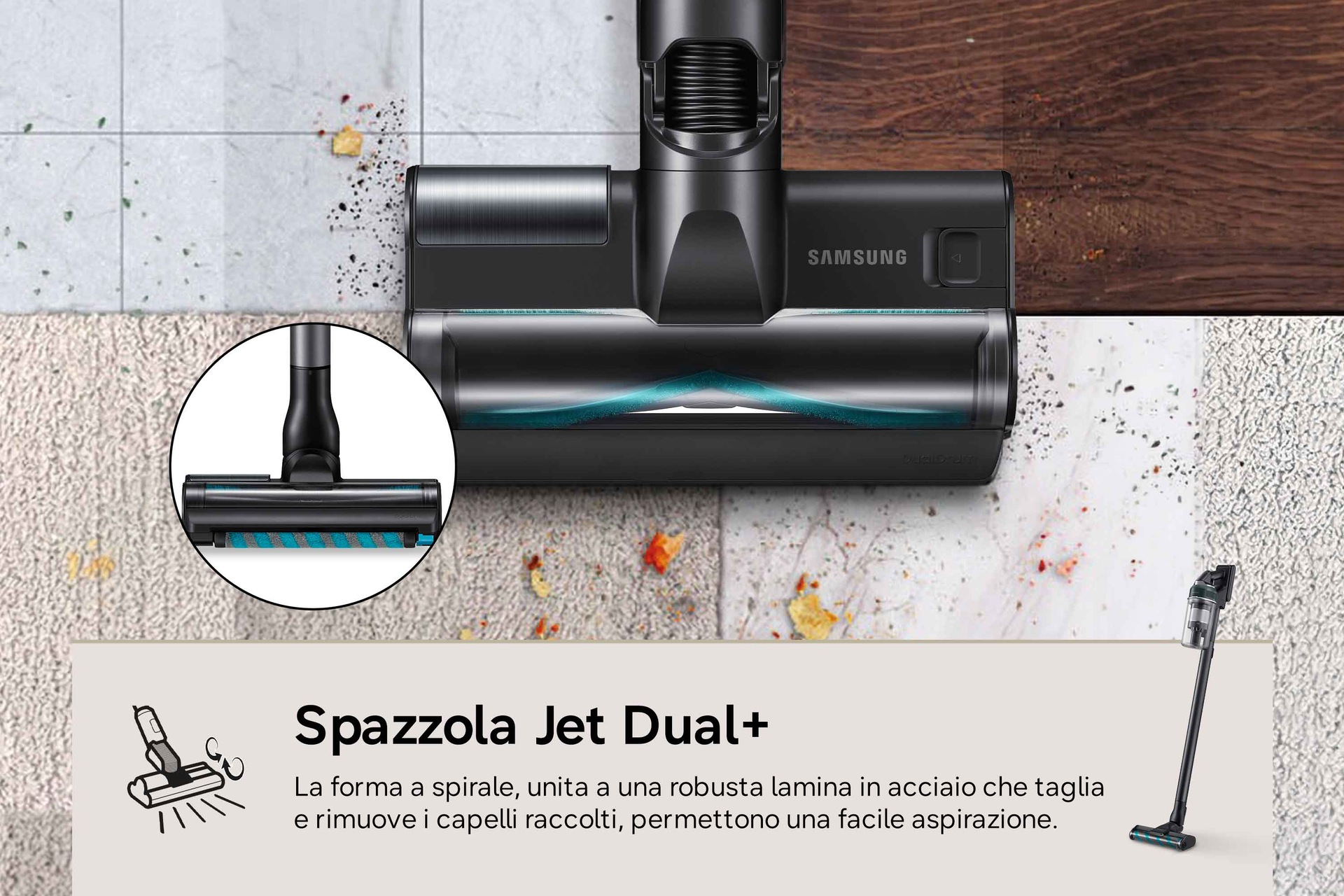 Jet 85S Stick VC 250W / 60 Min. 2.43kg with the Slim LED Brush Handy-stick-Side1 Phantom Green 