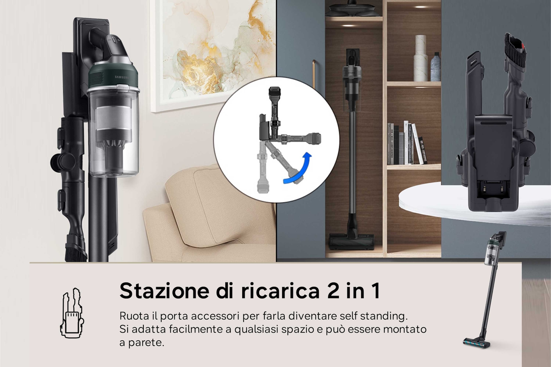 Jet 85S Stick VC 250W / 60 Min. 2.43kg with the Slim LED Brush Dust-Bin-Detail2 Phantom Green 