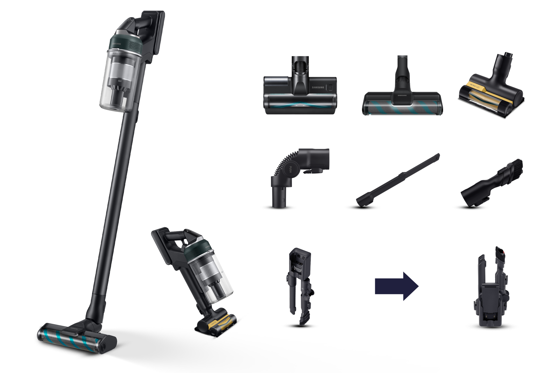 Jet 85S Stick VC 250W / 60 Min. 2.43kg with the Slim LED Brush Front Phantom Green 