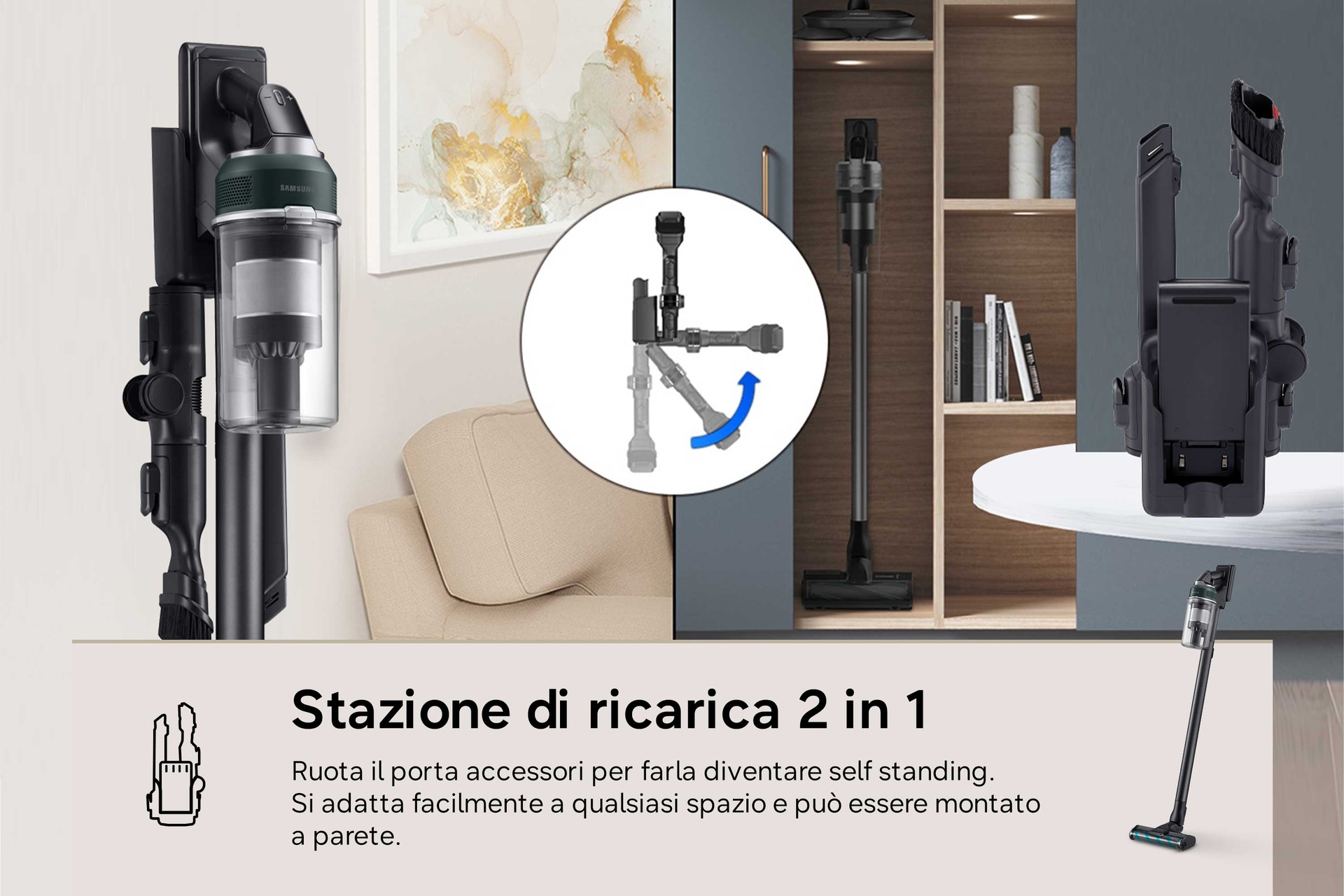 Jet 85S Stick VC 250W / 60 Min. 2.43kg with the Slim LED Brush Dust-Bin-Detail2 Phantom Green 