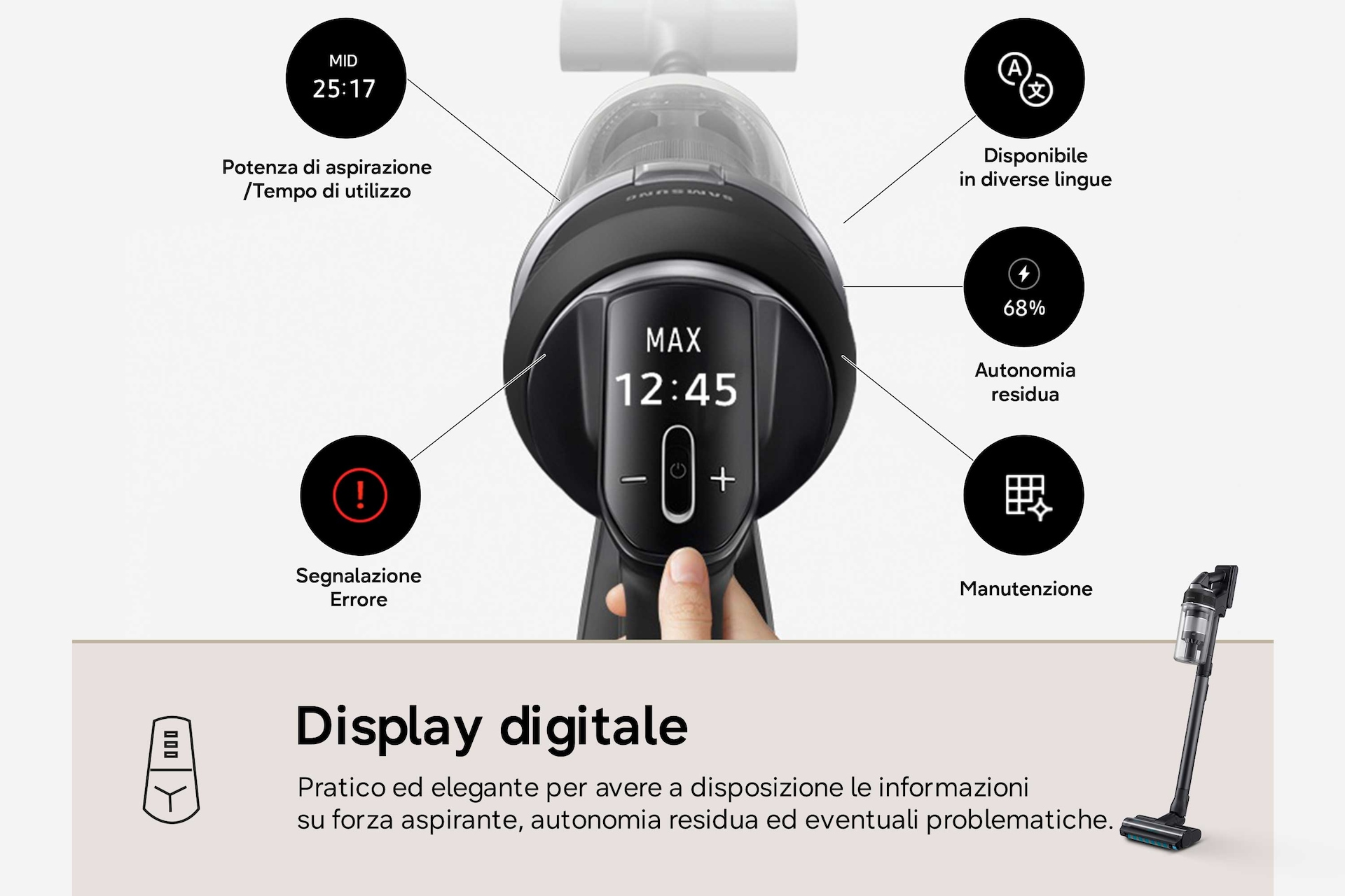 Aspirapolvere senza filo Samsung Jet 95S Complete Extra 280W VS70H28GEK Satin Black