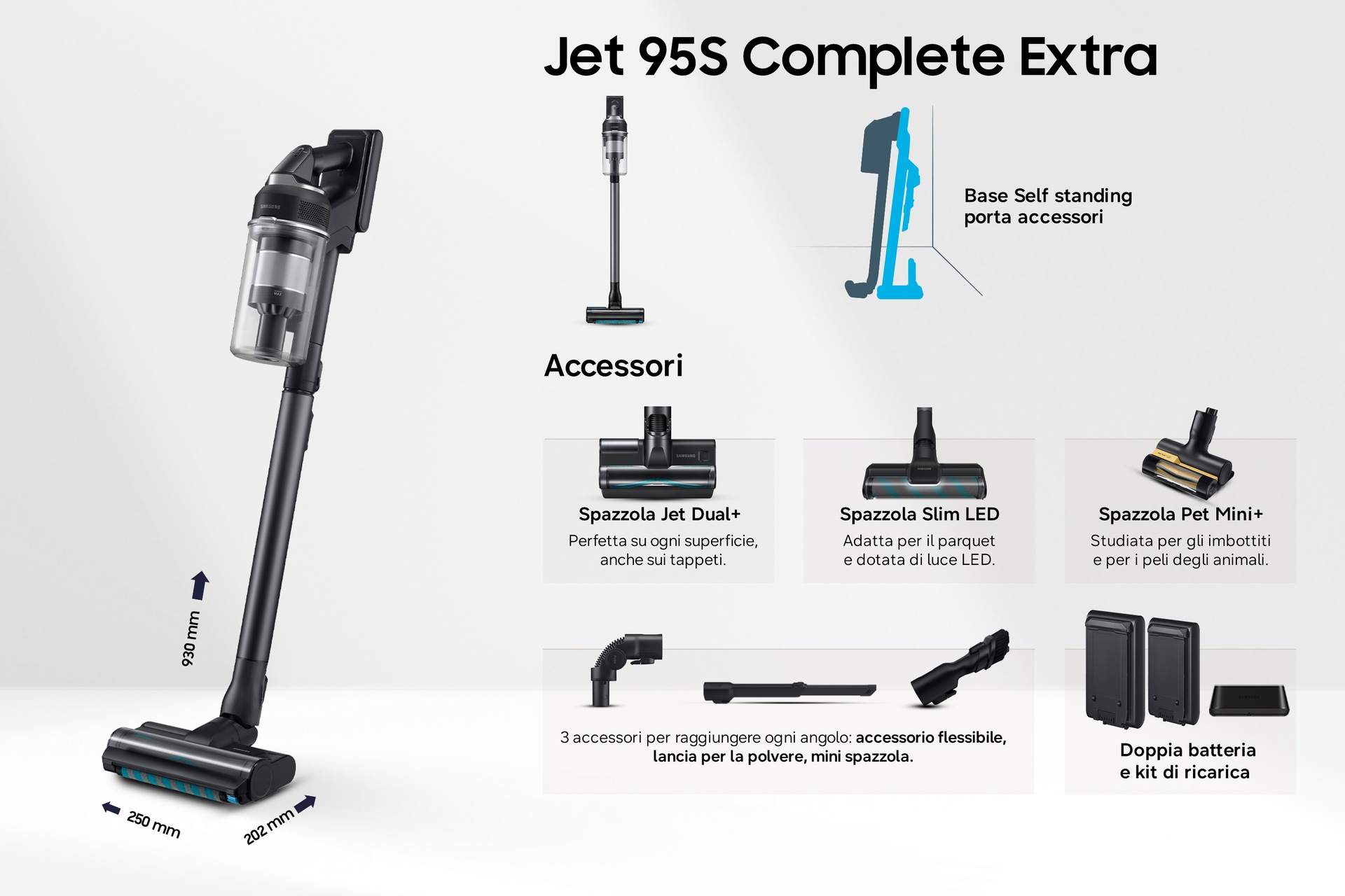 Aspirapolvere senza filo Samsung Jet 95S Complete Extra 280W VS70H28GEK Satin Black