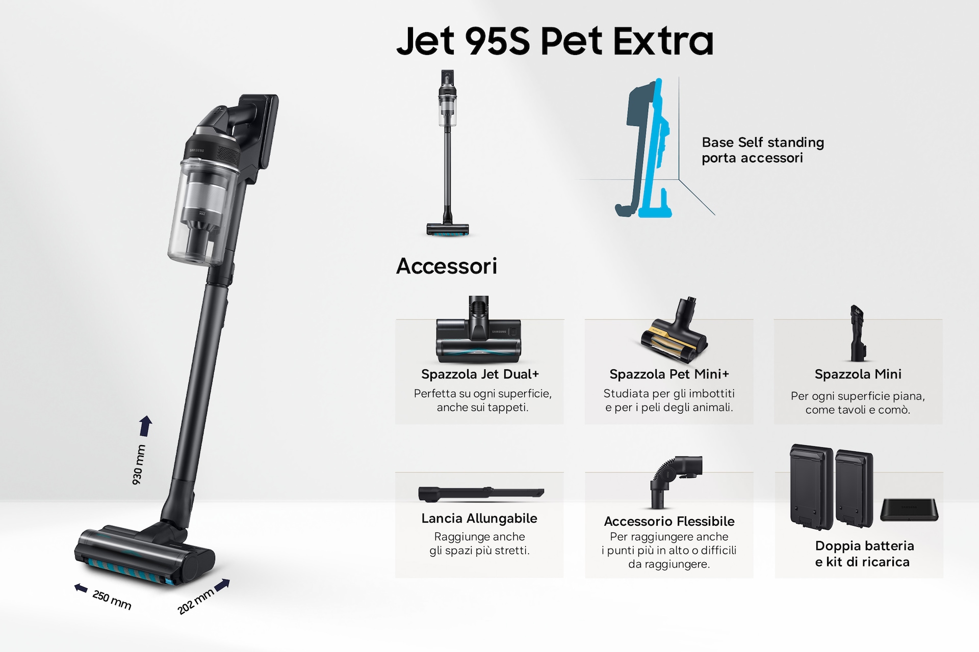 Aspirapolvere senza filo Samsung Jet 95S Pet Extra 280W VS70H28GTK Satin Black