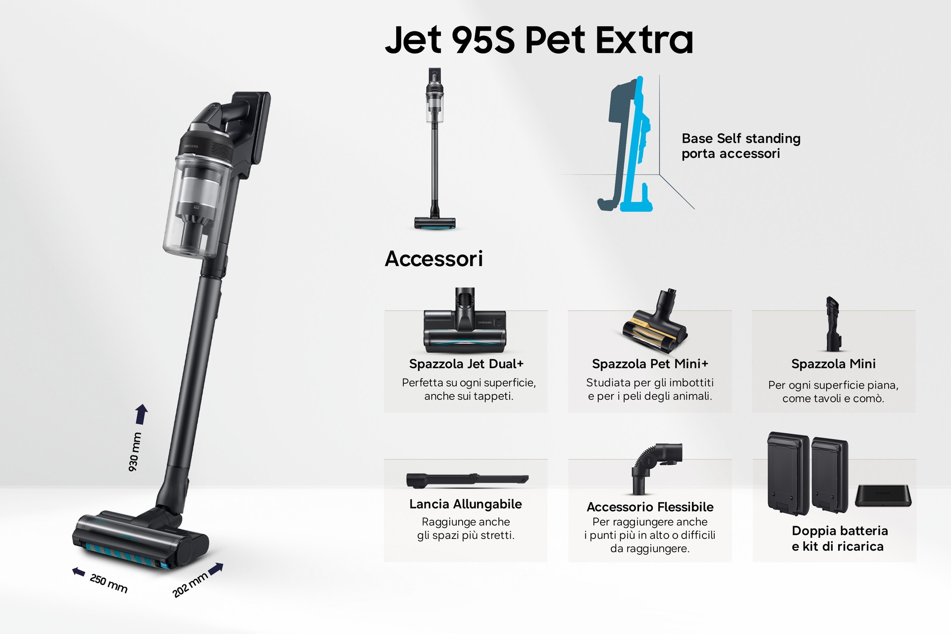 Aspirapolvere senza filo Samsung Jet 95S Pet Extra 280W VS70H28GTK Satin Black