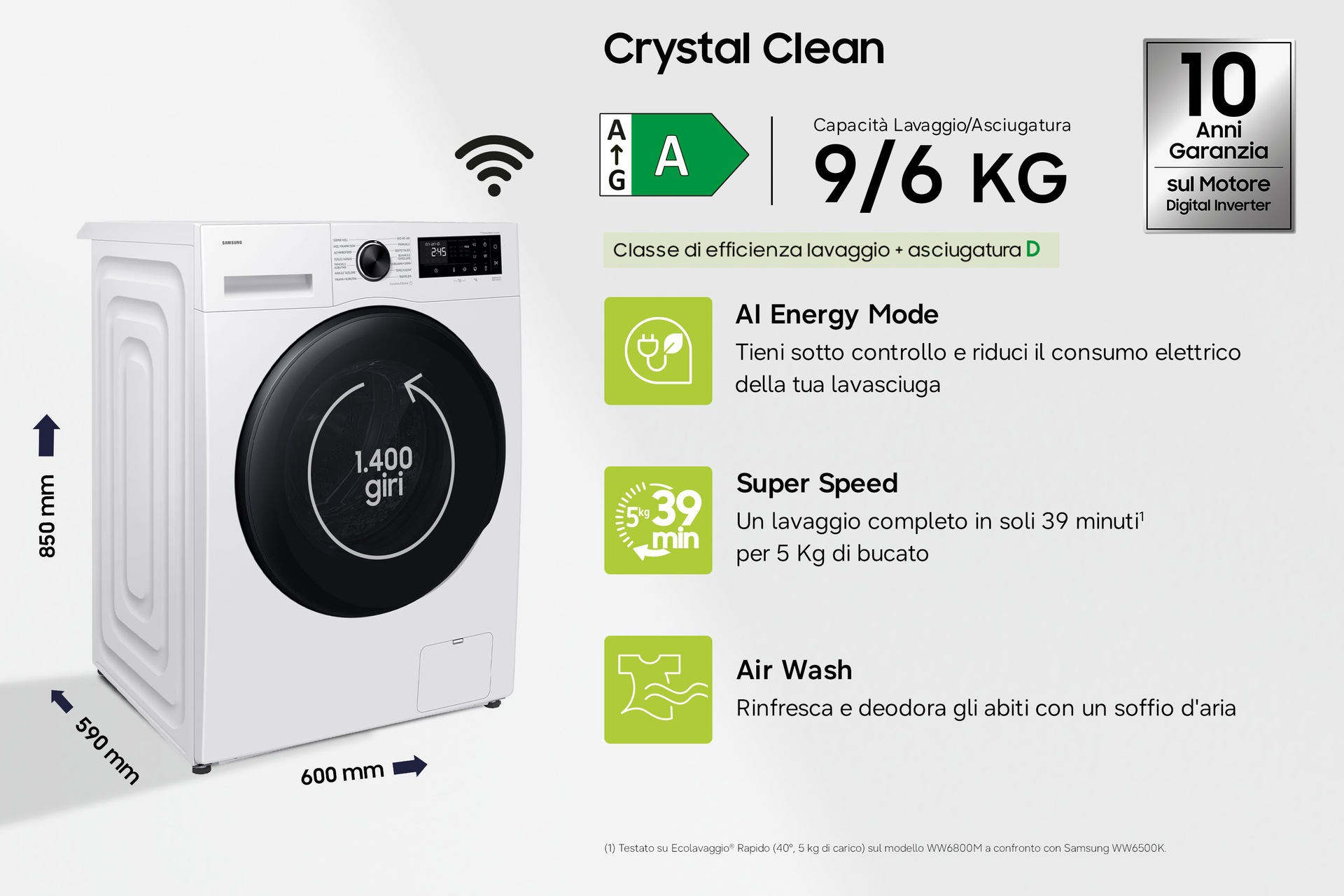 Lavasciuga Samsung Crystal Clean 9/6Kg WD90HG5U34BEET ‎ ‎ ‎ Bianco