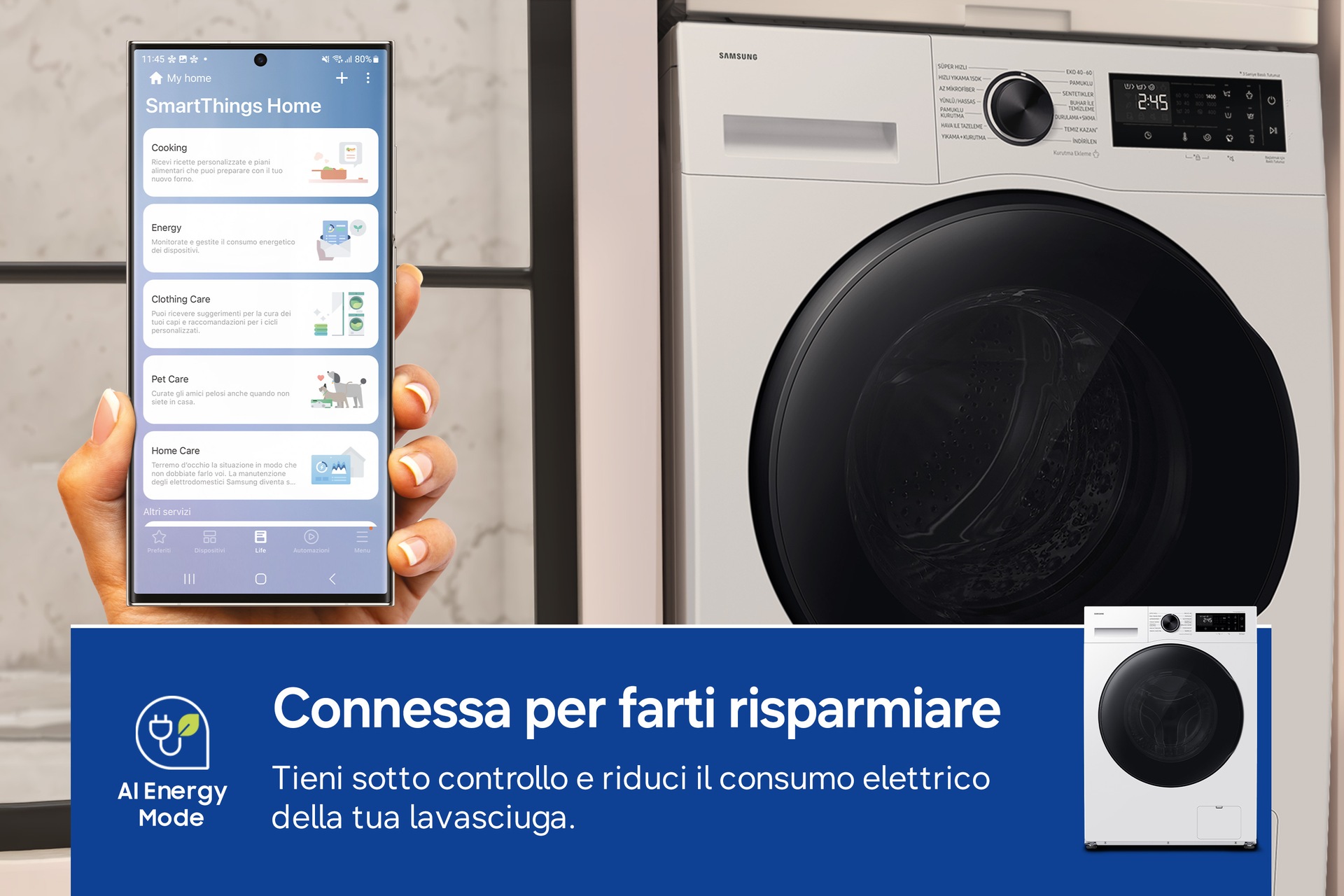 Lavasciuga Samsung Crystal Clean 9/6Kg WD90HG5U34BEET ‎ ‎ ‎ Bianco