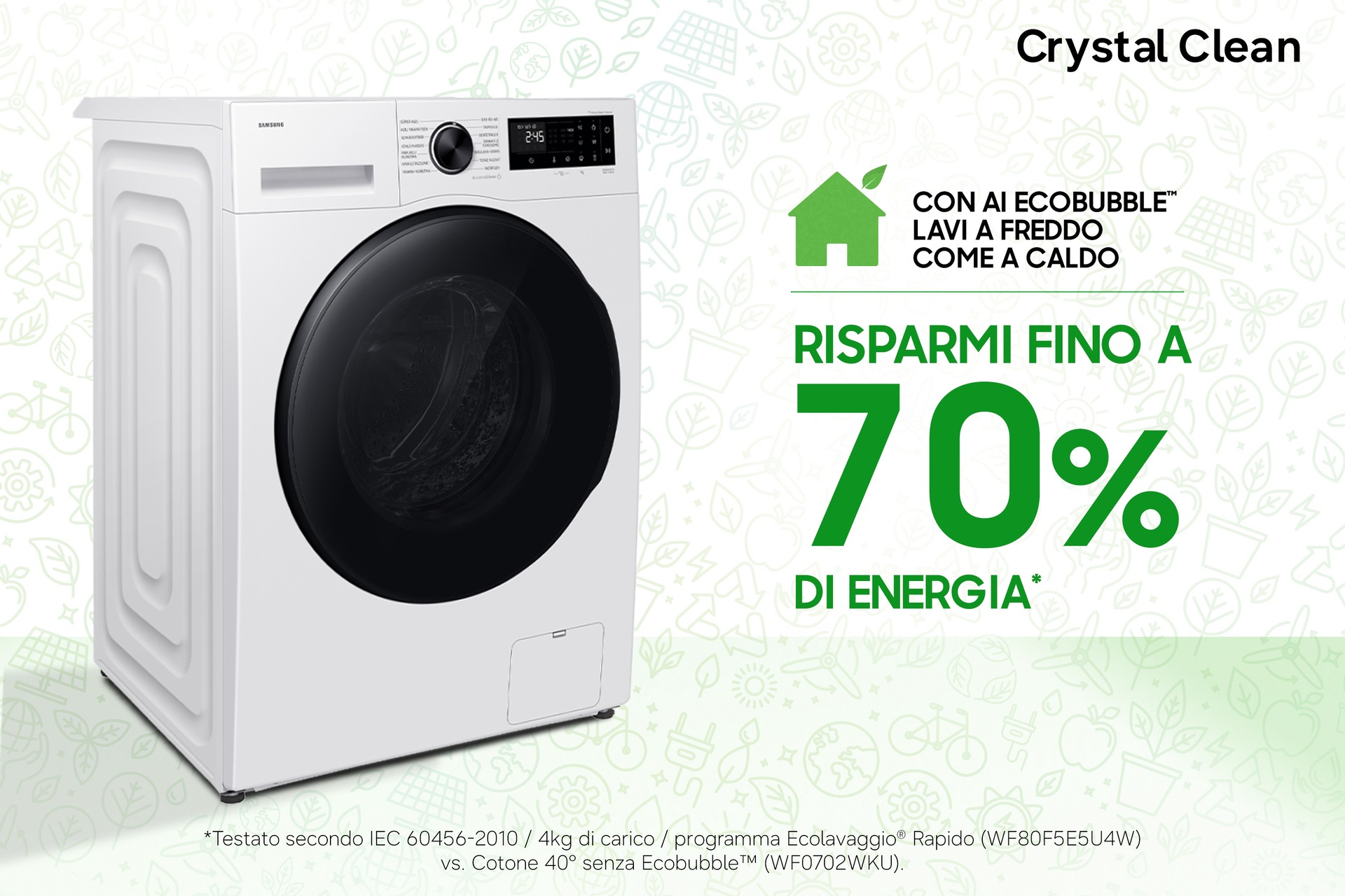 Lavasciuga Samsung Crystal Clean 9/6Kg WD90HG5U34BEET ‎ ‎ ‎ Bianco