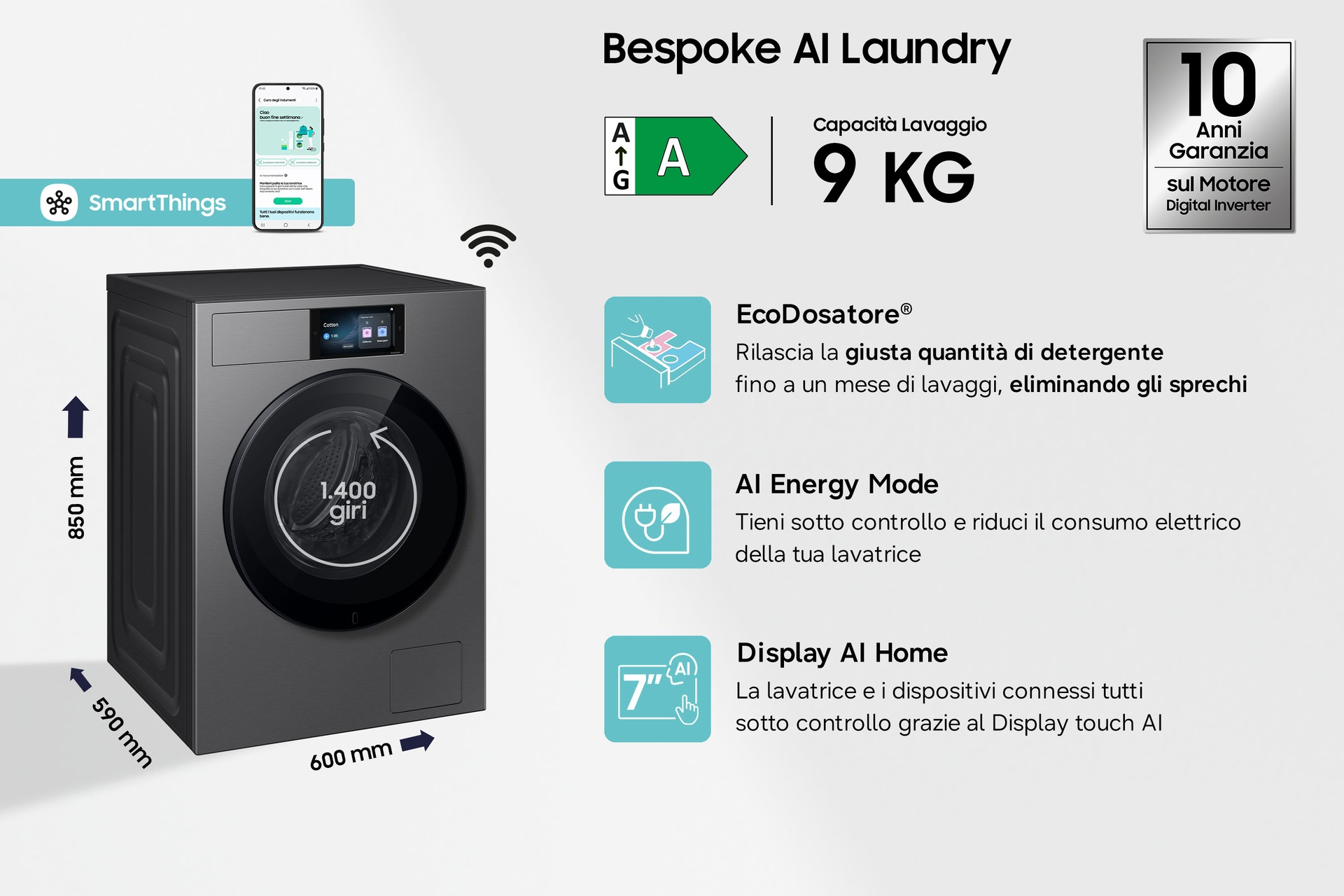Lavatrice Samsung Bespoke AI Laundry 9kg WF90H09C4ST2 Gray