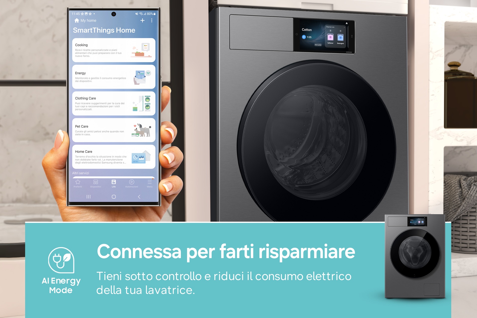 Lavatrice Samsung Bespoke AI Laundry 9kg WF90H09C4ST2 Gray