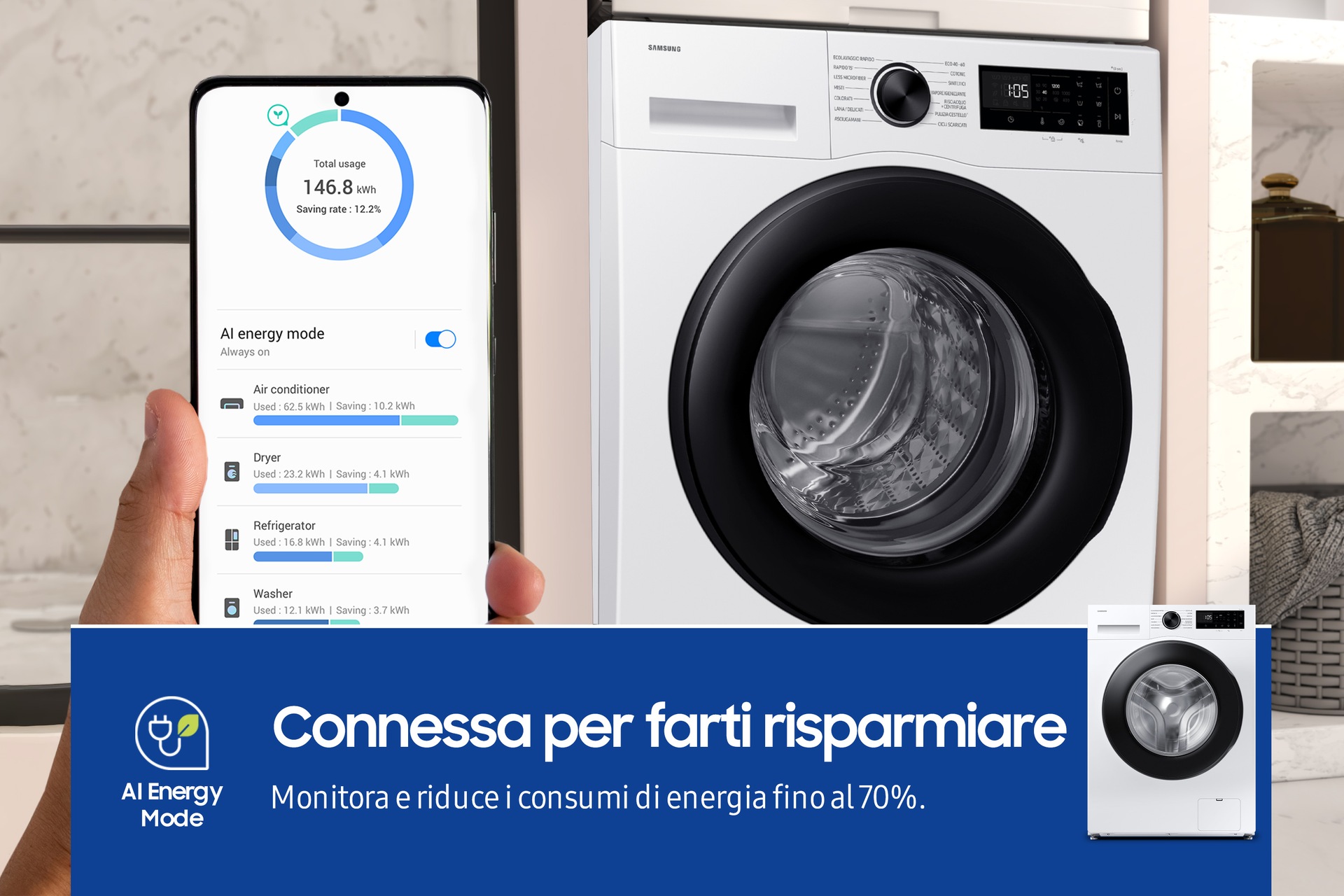 Lavatrice Samsung Crystal Clean Slim 8Kg WW80FG5L32AEET White