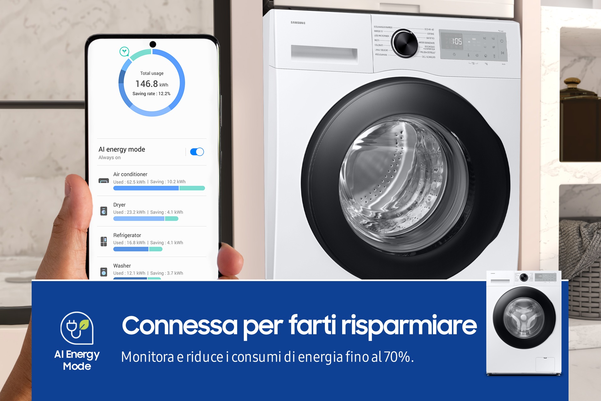 Lavatrice Samsung Crystal Clean Slim 8Kg WW80FG5L32AHET White