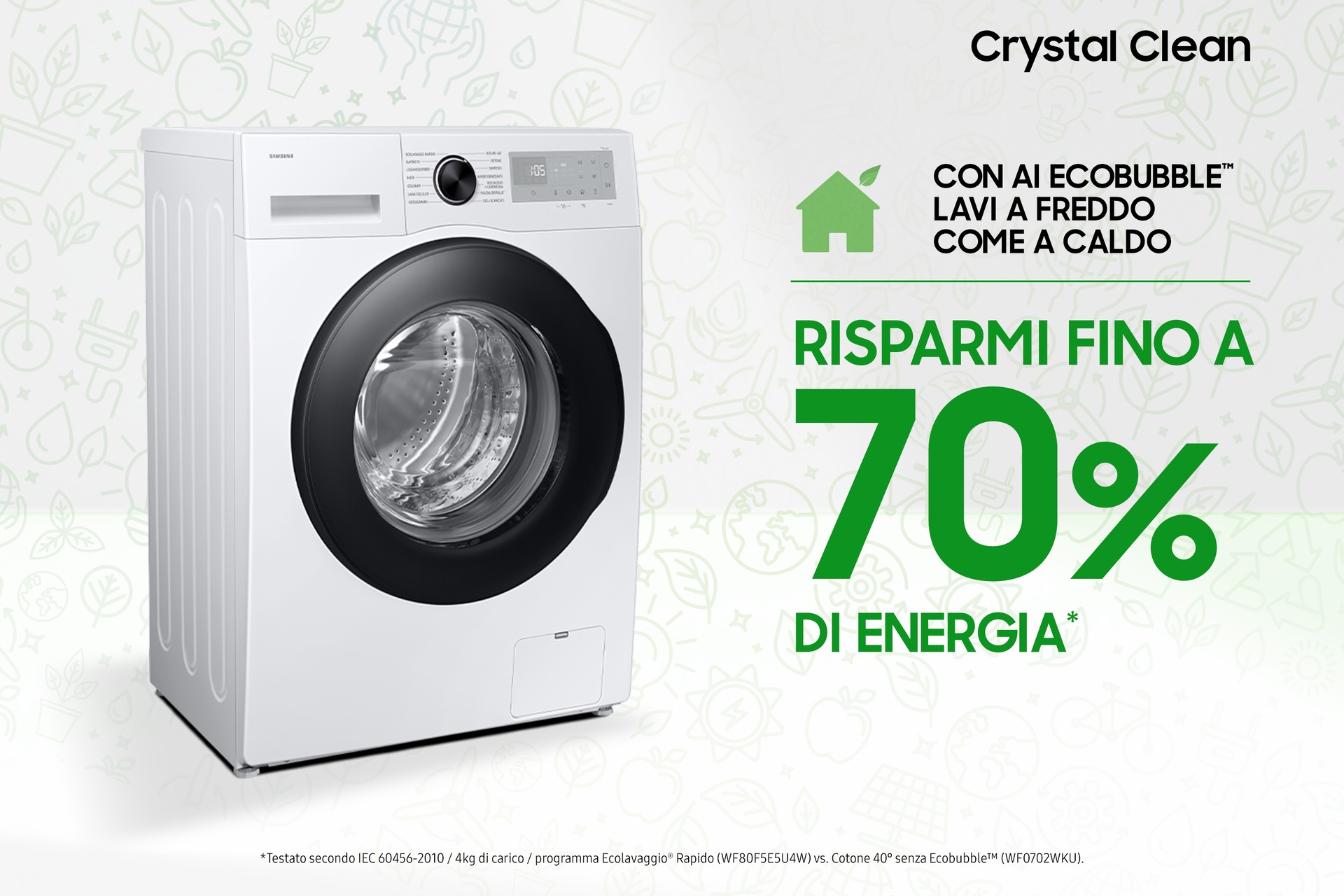 Lavatrice Samsung Crystal Clean Slim 8Kg WW80FG5L32AHET White