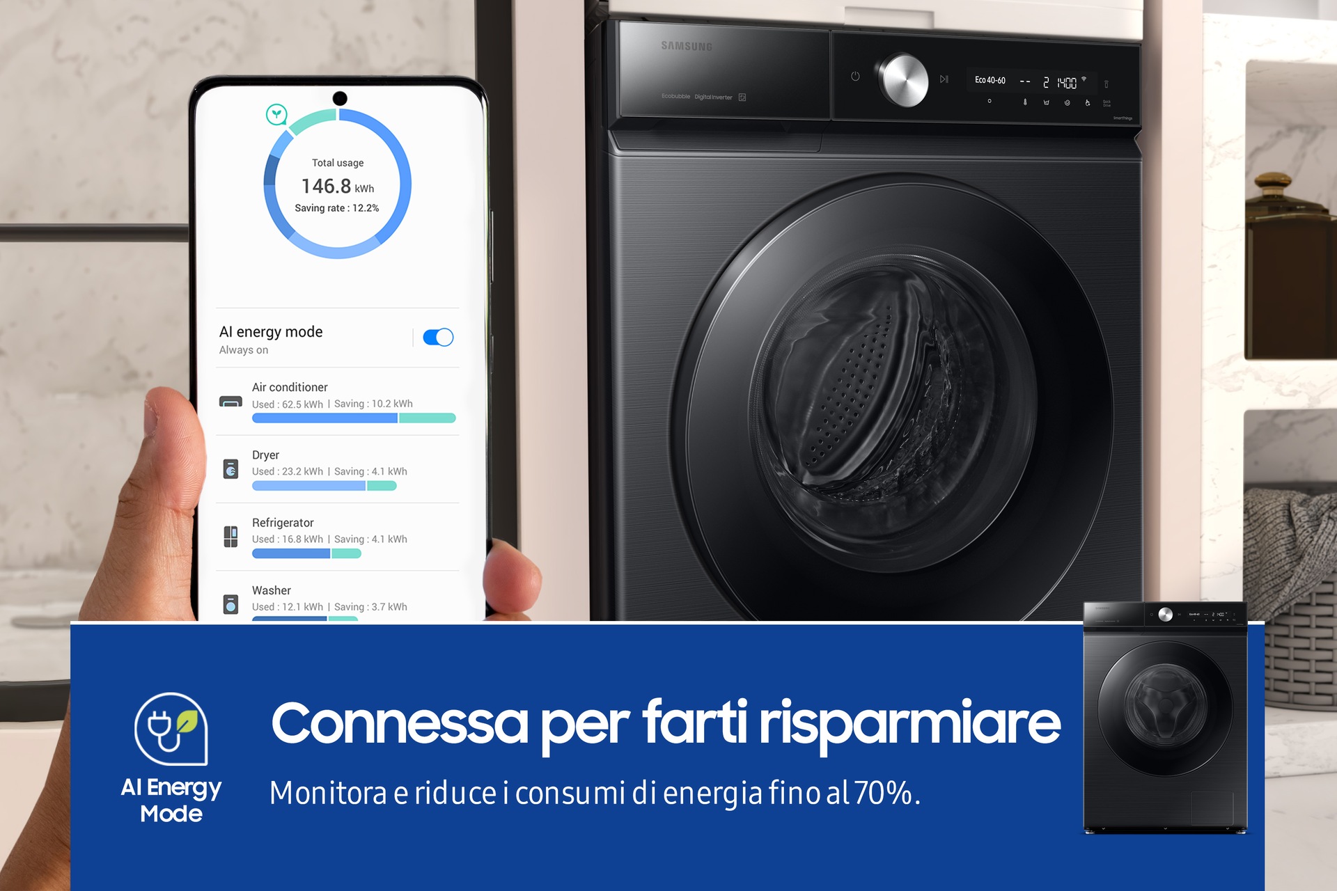 Lavatrice Samsung Bespoke AI™ Quickdrive 9kg WW90DB8U95GBU3 Black