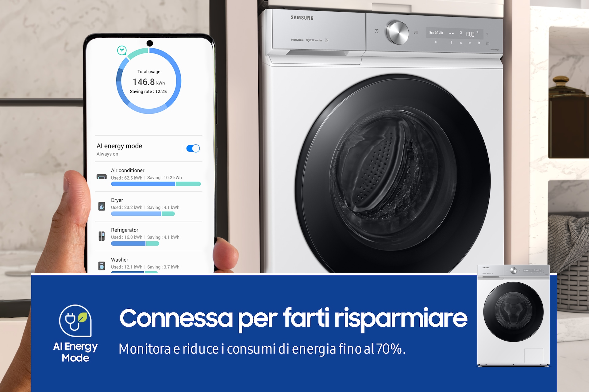 Lavatrice Samsung Bespoke AI™ Quickdrive 9kg WW90DB8U95GHU3 White
