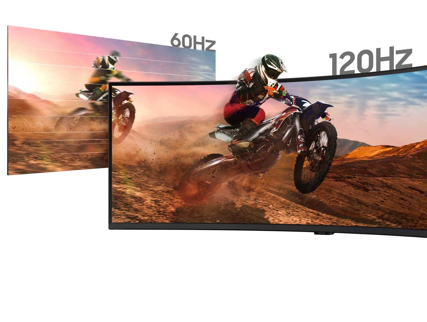 Есть два экрана монитора. Один предназначен для частоты обновления 60 Гц, а другой — для частоты обновления 120 Гц. Экран с частотой 60 Гц заикается, тогда как экран с частотой 120 Гц демонстрирует плавное изображение.