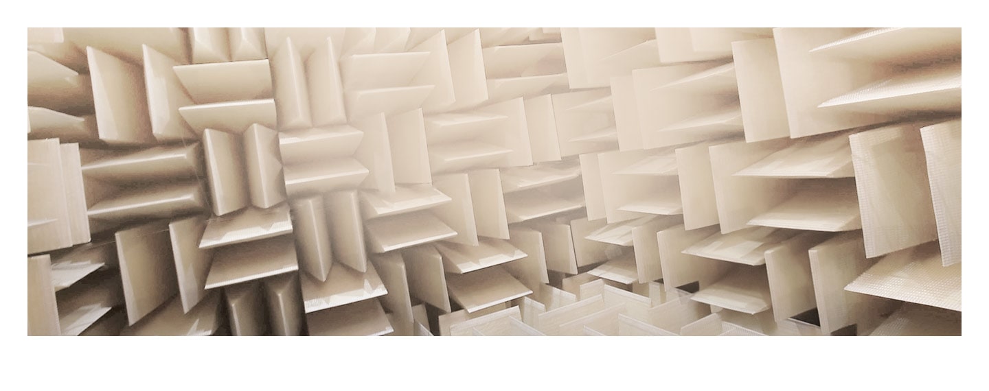 A close up of an anechoic chamber used to test Soundbars.