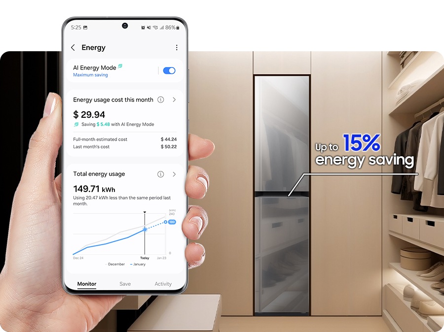Режим AI Energy активируется путем установки кнопки режима в положение «Вкл.» на смартфоне. Это обеспечивает экономию энергии до 15%.
