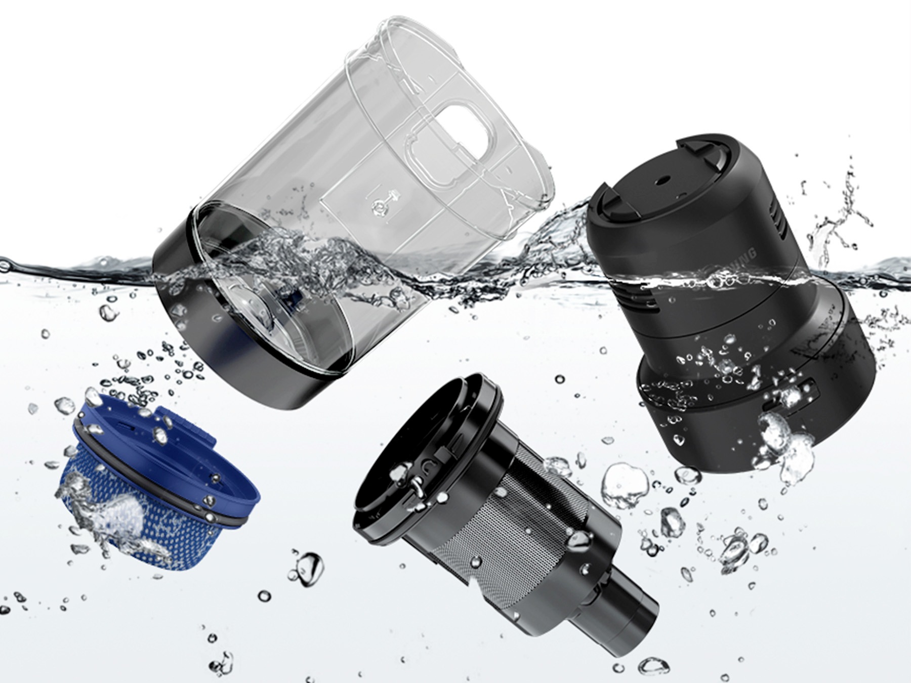 Пылесборник полностью отсоединяется и помещается в воду, подлежащую очистке.