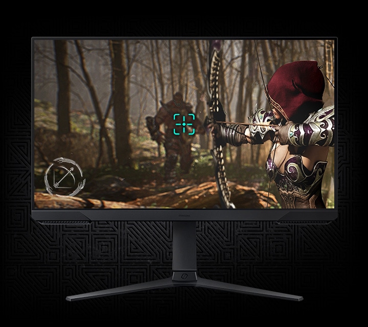 Экран монитора, на котором изображен лучник, целящийся в противника.