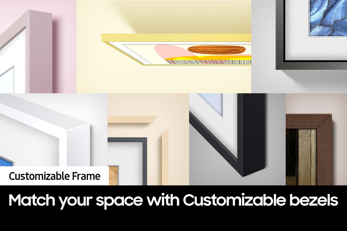 A variety of customizable bezels are fitted on The Frame. 