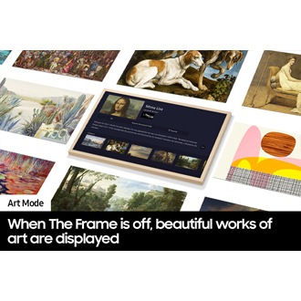The Frame's Art Store page is displayed on the center. Surrounding it are many artworks that can be found in the Art Store.