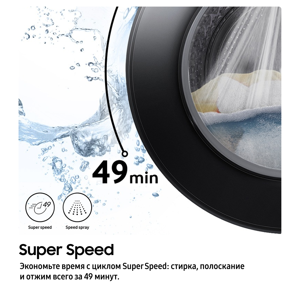 8 КГ Стиральная машина Узкая Ecobubble Белый