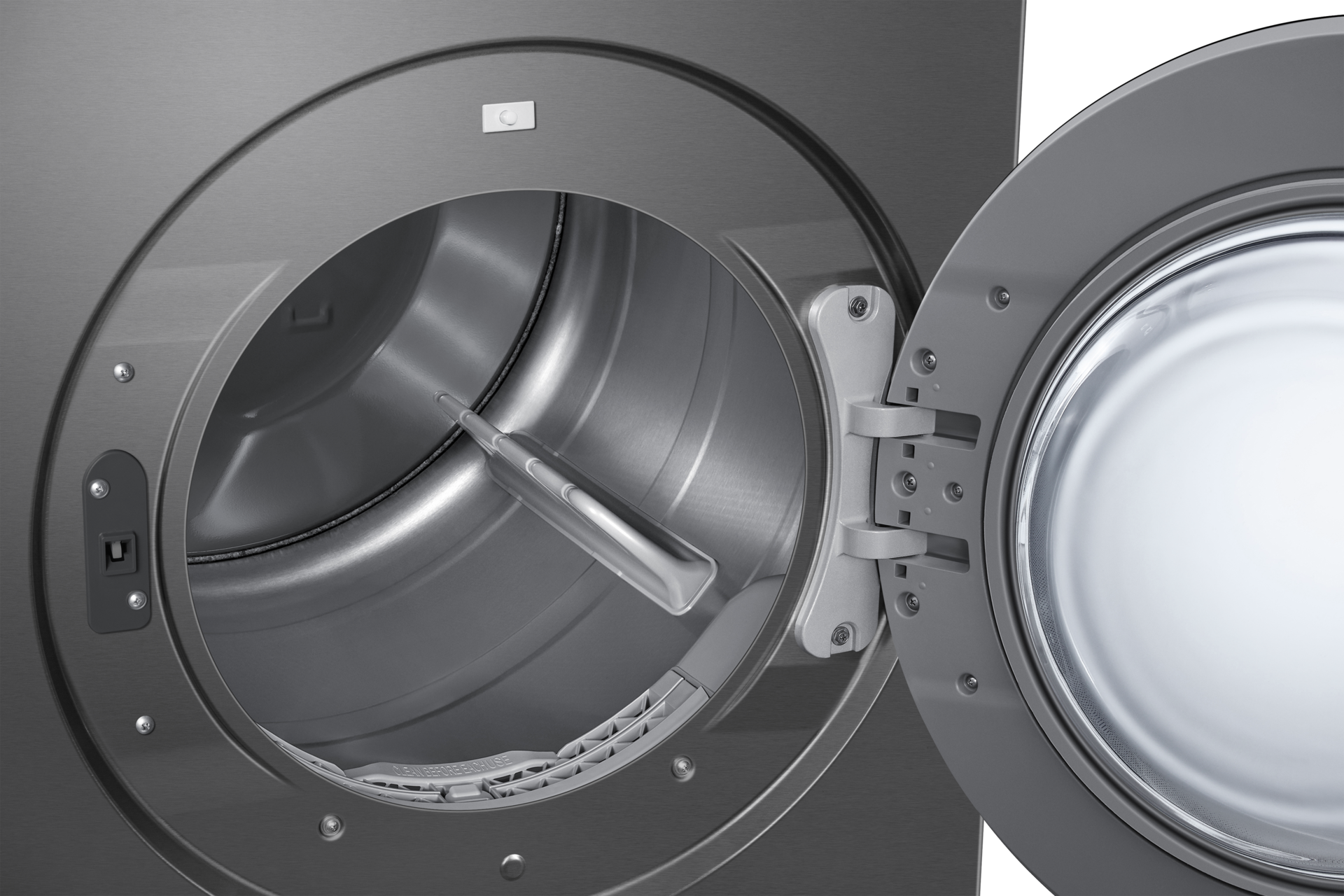 Bespoke AI Laundry Dryer AI Home 7.6 cubic feet R-Perspective-Open Dark Gray 
